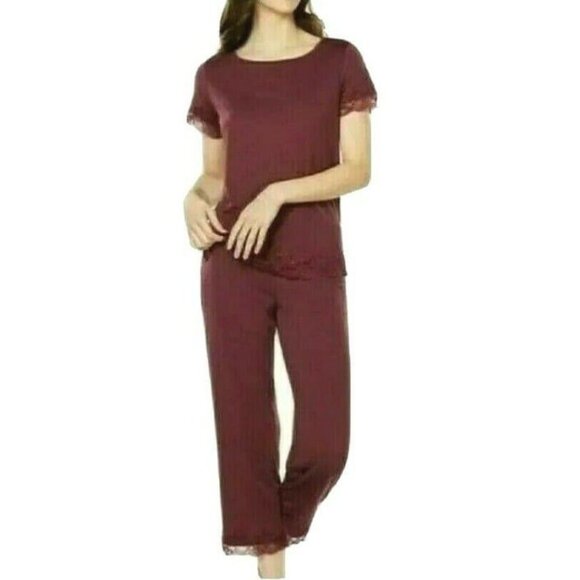 Charter Club Womens Lace Trim Pajama Set Savory Wine Modal Stretch Knit XS NEW - Picture 1 of 10